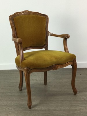 Lot 340 - A REPRODUCTION FRENCH STYLE ARMCHAIR