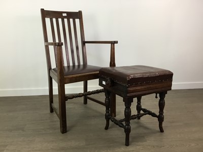 Lot 200 - A PAIR OF EDWARDIAN SALON TUB CHAIRS, ALONG WITH AN OAK ARMCHAIR AND PIANO STOOL