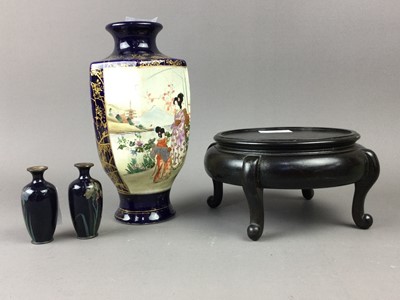 Lot 150 - A PAIR OF JAPANESE SATSUMA VASES ALONG WITH A HARDWOOD STAND