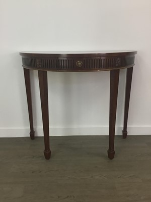 Lot 354 - A MAHOGANY DEMI-LUNE SIDE TABLE