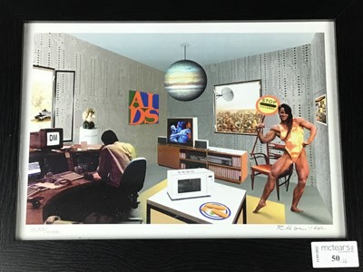Lot 50 - A SIGNED PRINT AFTER RICHARD HAMILTON ALONG WITH THREE OTHER PICTURES