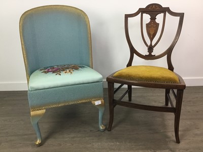 Lot 32 - AN EDWARDIAN MAHOGANY BEDROOM CHAIR AND ANOTHER CHAIR