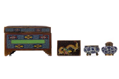 Lot 1228 - A LATE 19TH/EARLY 20TH CENTURY CHINESE CLOISONNE CASKET, ALONG WITH OTHER CLOISONNE