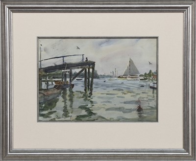 Lot 112 - SAILING BOATS ON A RIVER, A WATERCOLOUR BY PAUL MAZE