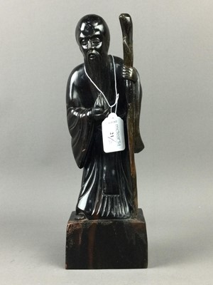 Lot 21 - A LACQUERED FIGURE OF SHOU LAO, ALONG WITH A BUDDHA