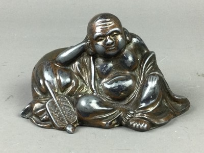 Lot 21 - A LACQUERED FIGURE OF SHOU LAO, ALONG WITH A BUDDHA