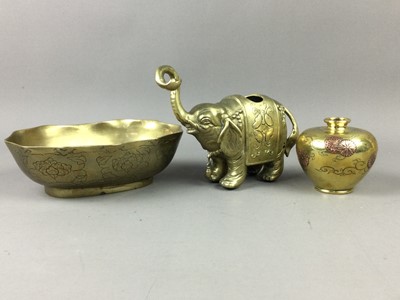 Lot 22 - A JAPANESE BRASS VASE ALONG WITH THREE CHINESE BRASS WARES