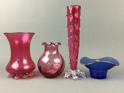 Lot 103 - A GROUP OF VICTORIAN CRANBERRY GLASS AND OTHER GLASS