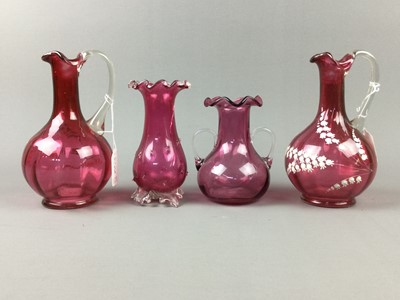 Lot 103 - A GROUP OF VICTORIAN CRANBERRY GLASS AND OTHER GLASS