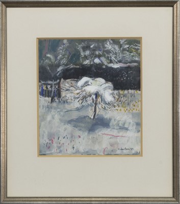Lot 102 - UNTITLED (CHERRY TREE IN SNOW), A MIXED MEDIA BY JAMES DOWNIE ROBERTSON