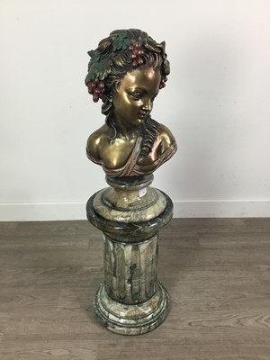 Lot 87 - A BRONZED AND PAINTED METAL FIGURE BUST ON STAND