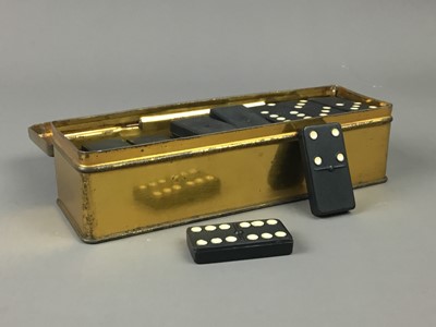 Lot 184 - A SET OF DOMINOES, PLAYING CARDS AND A BEZIQUE