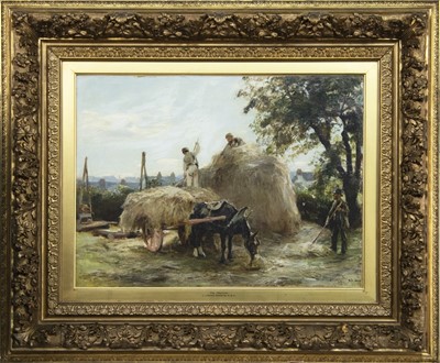 Lot 207 - THE HAYRICK, AN OIL BY SIR JAMES LAWTON WINGATE