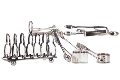 Lot 180 - TWO SILVER SUGAR TONGS AND OTHERS