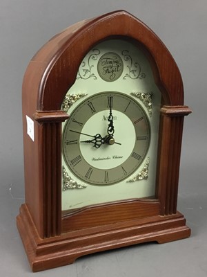 Lot 245 - A 'WESTMINSTER CHIME' MANTEL CLOCK, WALL CLOCK, BAROMETER AND A VIOLIN