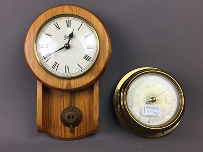 Lot 245 - A 'WESTMINSTER CHIME' MANTEL CLOCK, WALL CLOCK, BAROMETER AND A VIOLIN