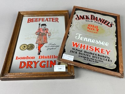 Lot 248 - A JACK DANIELS PUB ADVERTISING MIRROR AND A BEEFEATER MIRROR