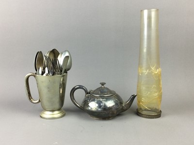 Lot 74 - A BRASS CANDLESTICK, OIL LAMPS AND PLATED ITEMS