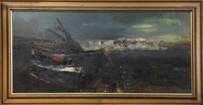 Lot 56 - A BEACHED BOAT, AN OIL BY LILIAN NEILSON
