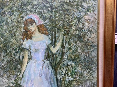 Lot 130 - THE GIRL IN THE FROCK, AN OIL BY ROBERT MULHERN