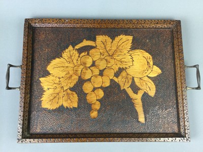 Lot 303 - A TWIN HANDLED PARQUETY SERVING TRAY