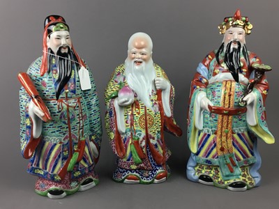 Lot 348 - A GROUP OF THREE CHINESE FIGURES OF FU, LU AND SHOU