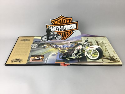 Lot 351 - A HARLEY DAVIDSON POP UP BOOK, FRAMED PRINT, HISTORIC CARS COINS AND OTHER ITEMS