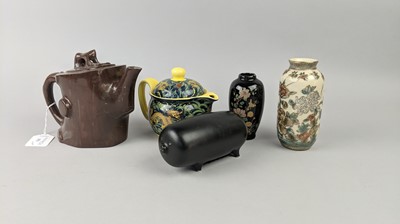 Lot 357 - A 20TH CENTURY CHINESE TEA POT, FURTHER TEA POT, VASES, FIGURES AND OTHER OBJECTS