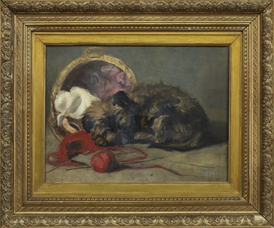 Lot 288 - RESTING PUP, AN OIL BY ROBERT SMELLIE