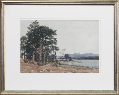 Lot 320 - TREES AT THE LOCHSIDE, A WATERCOLOUR BY GEORGE HOUSTON