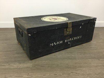 Lot 396 - A JAPANNED METAL UNIFORM TRUNK