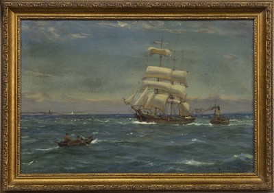 Lot 214 - MEETING THE PILOT, FIRTH OF THE CLYDE, AN OIL BY PATRICK DOWNIE
