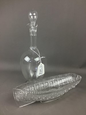 Lot 413 - A VICTORIAN GLASS DECANTER, ALONG WITH A POSY AND A PAIR OF VASES