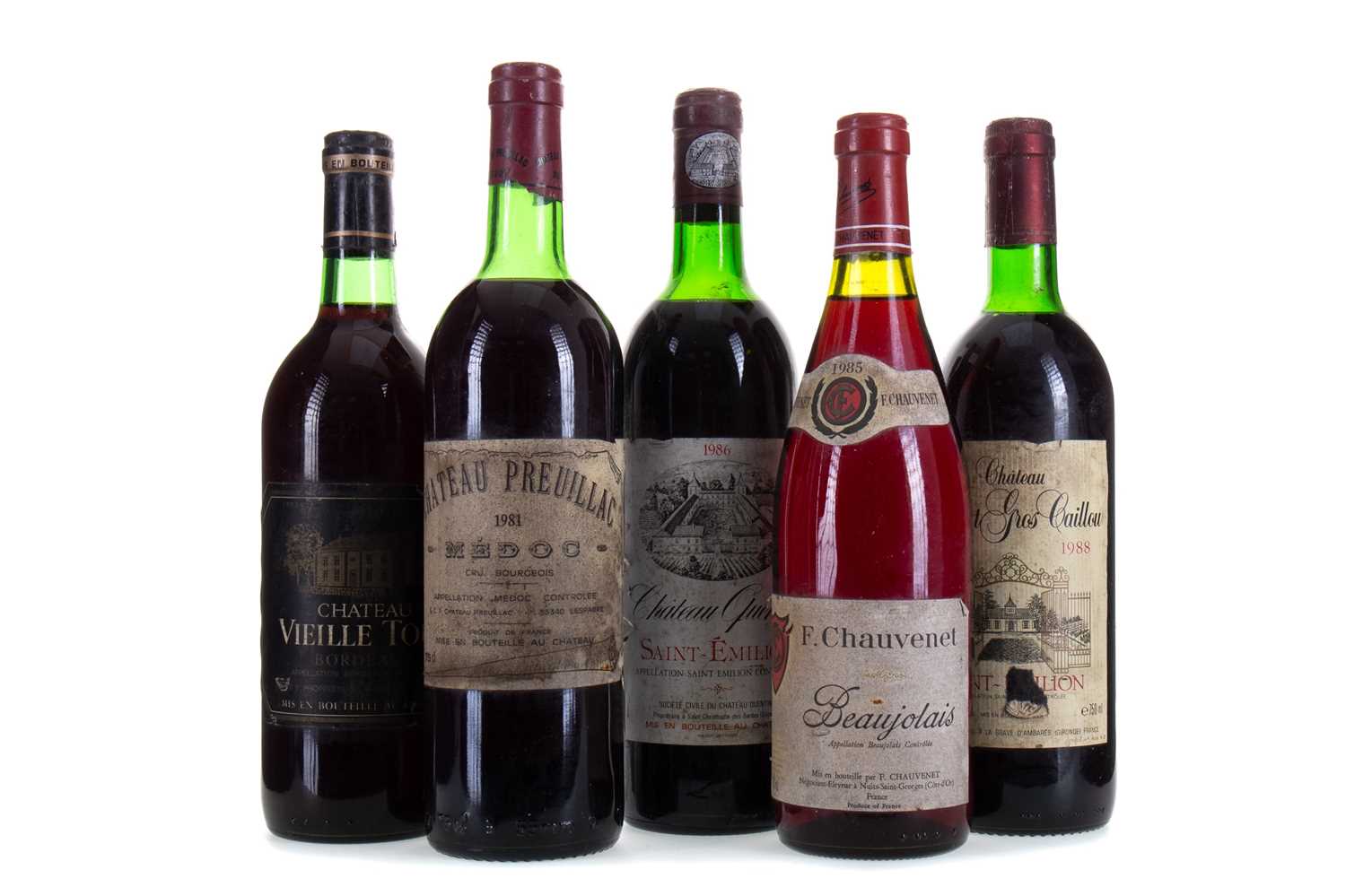 Lot 195 - 5 BOTTLES OF ASSORTED RED WINES - INCLUDING CHATEAU QUENTIN SAINT-EMILION 1986