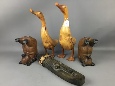 Lot 366 - A PAIR OF BOOKENDS AND OTHER TREEN