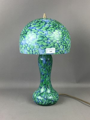 Lot 368 - A FRENCH MOTTLED GLASS TABLE LAMP