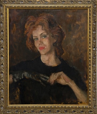 Lot 209 - MUSE AND GLOVE, AN OIL BY ALAN SUTHERLAND