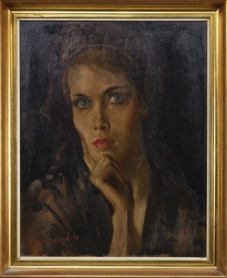 Lot 210 - THE ARTIST'S MUSE, AN OIL BY ALAN SUTHERLAND