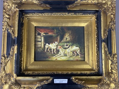 Lot 437 - A PAINTING OF THREE DOGS