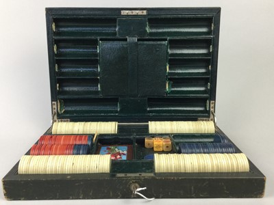 Lot 86 - A LATE VICTORIAN SILVER MOUNTED POKER CHIPS CASE