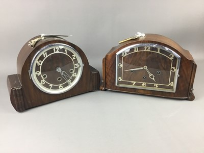 Lot 457 - A MAHOGANY ART DECP STYLE MANTEL CLOCK AND ANOTHER