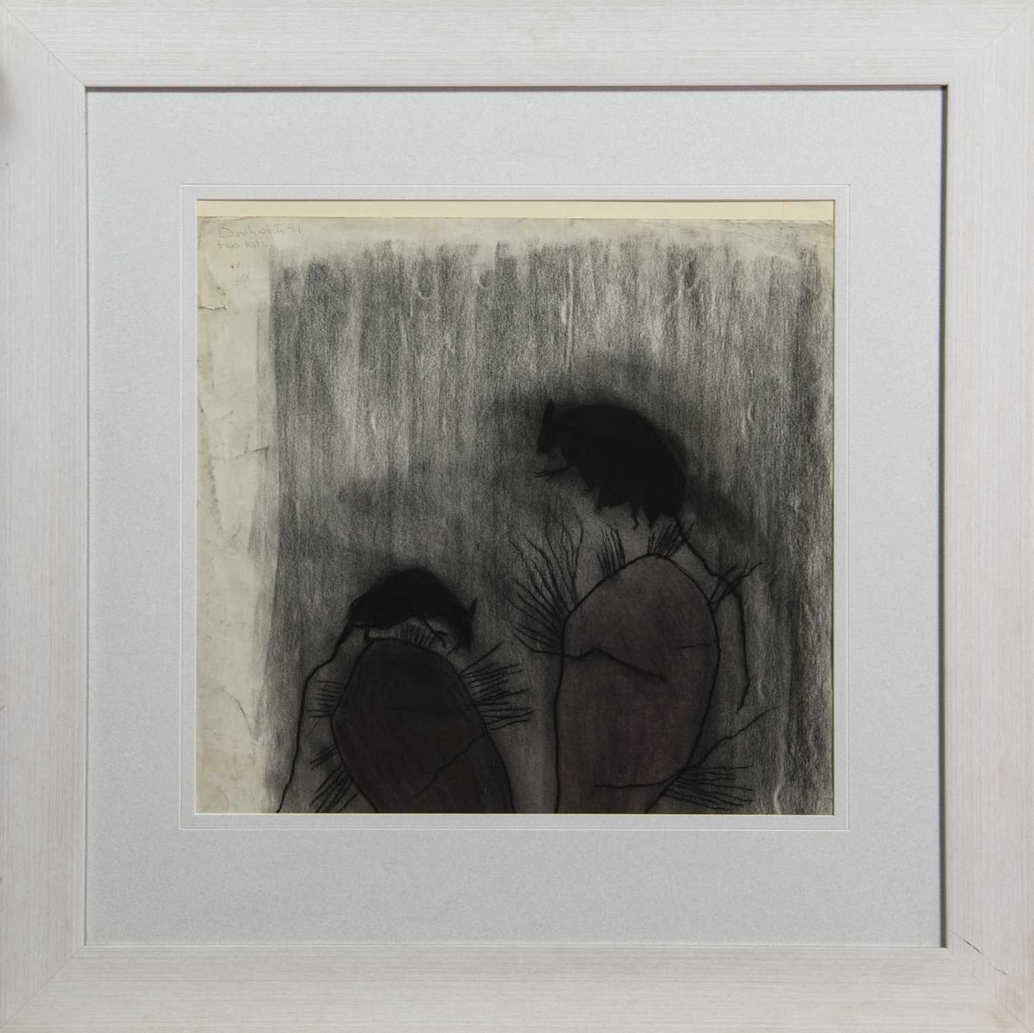Lot 151 - TWO RATS, A CHARCOAL BY PAT DOUTHWAITE