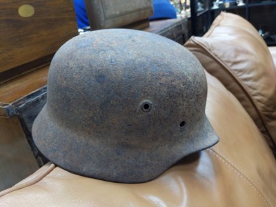 Lot 110 - A BRODIE-TYPE HELMET AND OTHER HATS AND CLOTHING