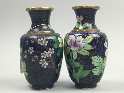 Lot 123 - A PAIR OF CHINESE CLOISONNE VASES ALONG WITH OTHER ASIAN ITEMS