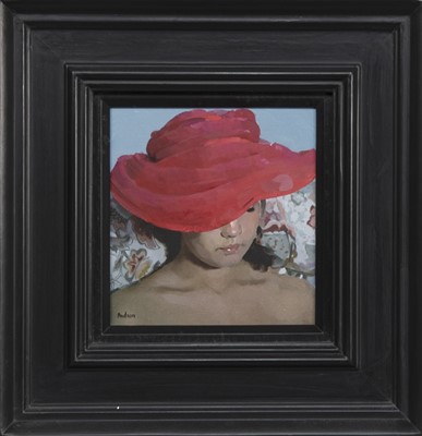Lot 166 - THE RED HAT, AN OIL BY WALTER AWLSON