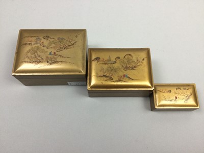 Lot 19 - A SET OF THREE CHINESE LACQUERED GRADUATED BOXES AND OTHER OBJECTS