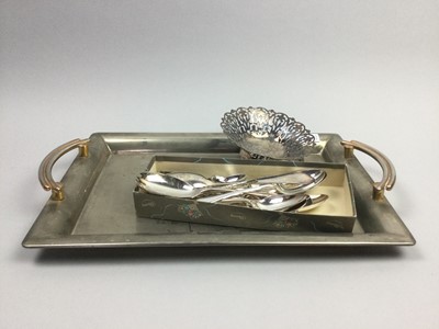 Lot 22 - A SILVER PLATED CAKE BASKET AND OTHER SILVER PALATED WARE