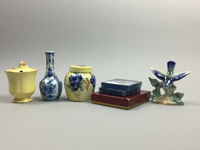 Lot 24 - A DUTCH DELFT BLUE AND WHITE VASE AND OTHER CERAMICS