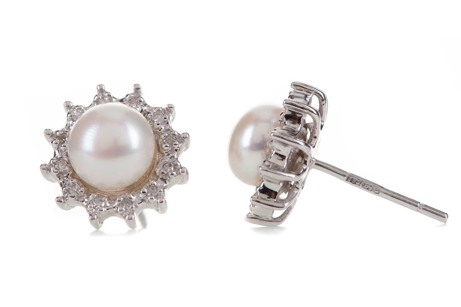 Lot 440 - A PAIR OF PEARL AND DIAMOND EARRINGS
