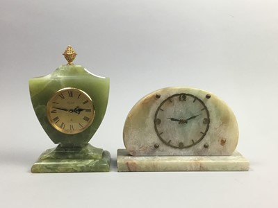 Lot 47 - A LATE VICTORIAN BLACK METAL CASED MANTEL CLOCK AND TWO OTHER CLOCKS